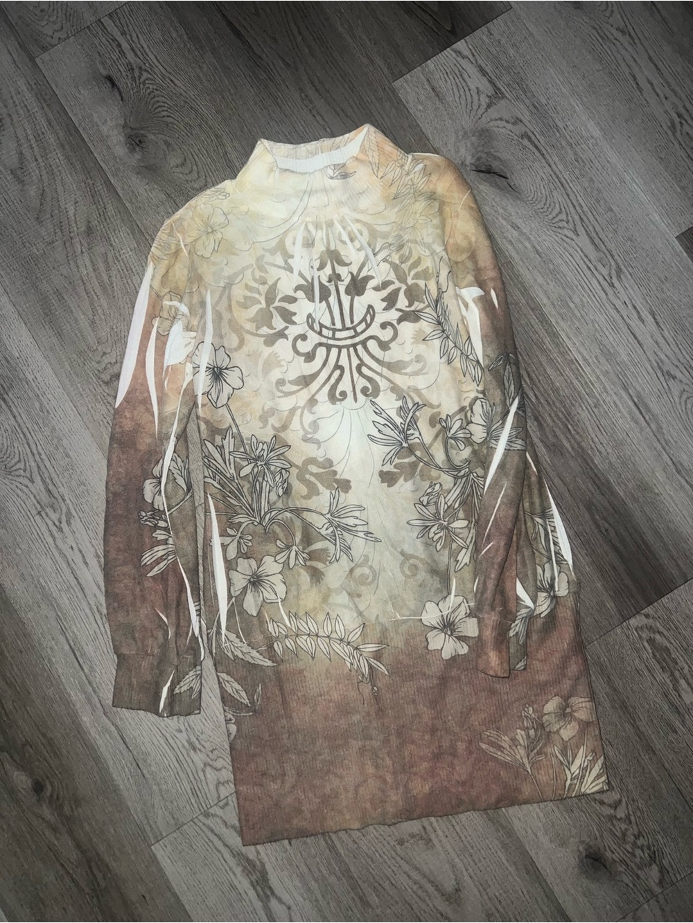 Vintage Y2K Daniel Benjamin Floral -Print Long Sleeve Tunic Sweater Dress
